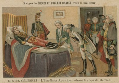 Oficiales del estado mayor austríaco saludando el cuerpo del general Marceau tras su muerte en Altenkirchen, Alemania, 1796 de European School